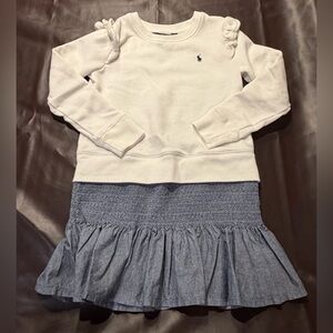 Polo Ralph Lauren White & Denim Blue Sweatshirt Dress size 8-10